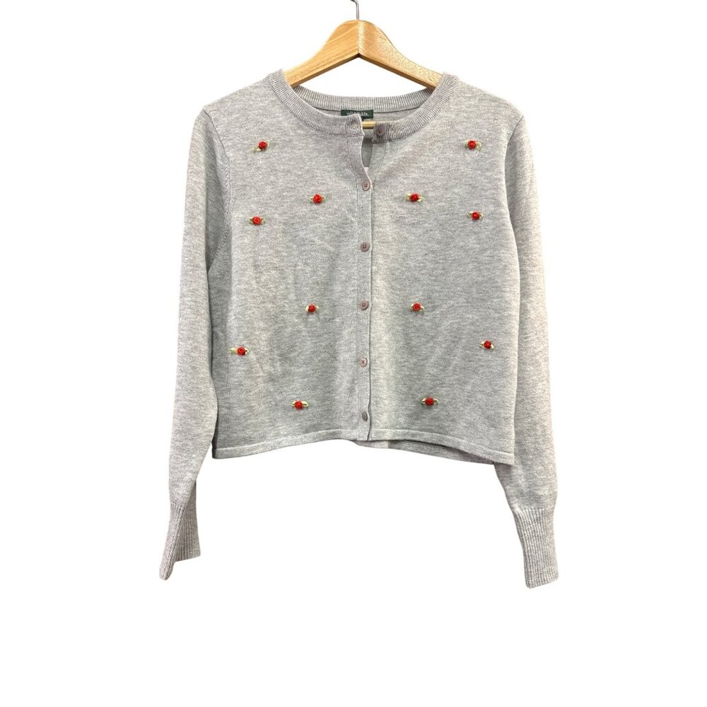 Wild Fable Gray Rose Embroidered Cardigan Sweater S NWT